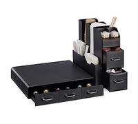 Navaris Porta Cialde - Contenitore Capsule - Cassetto sotto Macchina Caffe - Portacialde da caffè - Porta Bicchierini Zucchero e Palette - Organizer Angolo Caffe Cucina - Nero