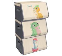 Navaris Porta Giochi Bambini Contenitori - Set di 3 Scatole Portagiochi Bambini Contenitori - Scatola Porta Giochi - Box Contenitore Giocattoli - Impilabili e Capienti - Design con Dinosauri
