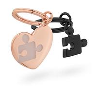 Navaris Portachiavi Puzzle Heart - Coppia Cuore Mattoncino - Porta Chiavi Metallo Antracite con Anelli Portachiave - Keychain Zinco Oro Rosa e Grigio