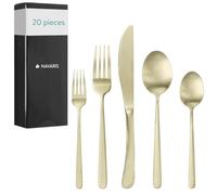 Navaris Posate Acciaio Inox - Set da 20 Pezzi per 4 Persone - Forchette Coltelli Cucchiai e Cucchiaini - Resistente e Lavabile in Lavastoviglie - Finitura Satinata Color Champagne