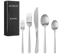 Navaris Posate Acciaio Inox - Set da 40 Pezzi per 8 Persone - Forchette Coltelli Cucchiai e Cucchiaini - Resistente e Lavabile in Lavastoviglie - Finitura Satinata Color Argento