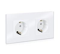 Navaris Presa di Corrente Elettrica Schuko - Placca con Cornice in Vetro Bianco x2 Prese per Parete - Adatta a Scatola Incasso a Muro Placca Bianca Spina F