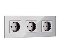 Navaris Presa Schuko Tripla - Placca con 3 Prese da Muro - per Spina Tedesca Tipo F - con Pannello in Vetro Temperato Antigraffio - Adatta a Scatola da Incasso a Muro - Grigio