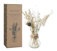 Navaris Profumatore Ambiente - Bastoncini Profumatori per Ambienti con Fiori Secchi - Vaso in Vetro Diffusore Profumo - Profumatore per la Casa e il Bagno - Idea Regalo