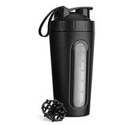 Navaris Protein Shaker per Proteine Allenamento Palestra - Blender Acciaio Inox per Bevande Proteiche 700ml - Borraccia Sportiva - Frusta Pallina Nero