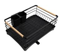 Navaris Scolapiatti da Appoggio per Lavello - Cestello Porta Piatti con Vaschetta Raccogligocce - Scola Piatti con Gocciolatoio per Lavandino - 43 x 32 x 16 cm - Nero
