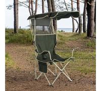 Navaris Sedia da Campeggio Pieghevole con Tettoia - Leggera e Portatile Ideale per Spiaggia - con Ombrellone e Tasche Laterali Portaoggetti - Verde Scuro con Bordature Beige
