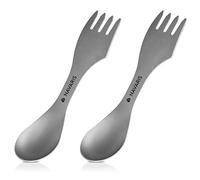 Navaris Set 2X Spork da Campeggio in Titanio - Posata 3 in 1 Forchetta Coltello Cucchiaio Ultra Leggero per Camping Trekking Picnic - Custodia Inclusa
