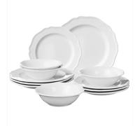 Navaris Set Piatti 12 Pezzi - Servizio Piatti Bianchi di Porcellana per 4 Persone - Eleganti Decorativi e Resistenti - Adatto a Lavastoviglie e Microonde - Bianco