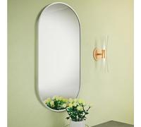 Navaris Specchio da parete ovale, 75 x 38 x 3 cm, con cornice in alluminio antiruggine color argento, specchio per bagno, camera da letto, corridoio