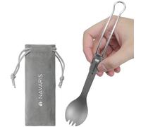 Navaris Spork Pieghevole - Cucchiaio Forchetta 2 in 1 da 21,5 cm - Posate da Campeggio Pieghevoli in Acciaio Inox e Titanio - Include Portaposate da Viaggio in Flanella