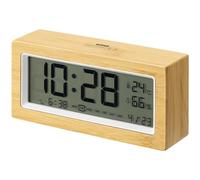 Navaris Sveglia Digitale da Comodino - Orologio da Tavolo Luminoso - Orologi Digitali Scrivania - Sveglie in Legno a Pile - Smart Design - con Calendario Temperatura e Umidità