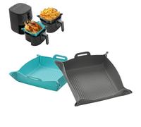 Navaris Teglie per Friggitrice ad Aria - 2x Contenitori Accessori per Friggitrice ad Aria - Cestello e Teglia 2-in-1 in Silicone - Lavabile in Lavastoviglie - Azzurro e Grigio