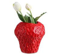 Navaris Vaso a Forma di Fragola - Vaso per Fiori Rosso Dolomite - Vasi Decorativi Interno Moderni Rossi - Arredamento Casa Moderno - 15 x 16 x 16 cm - Diametro Ø 8 cm