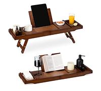 Navaris Vassoio Vasca Colazione Letto - Mensola Vasca Bagno bambù - Mensola Allungabile 75cm-108cm con Leggìo Integrato Vani Laterali Marrone Scuro