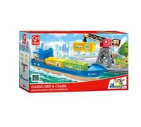 NAVE DA CARICO E GRU cargo ship & crane IN LEGNO ferrovia HAPE età 3+