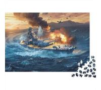 Nave da guerra Battaglia sul mare Puzzle 1000 Pezzi Carta per Adulti Scena di conflitto marittimo Gioco di Puzzle 1000 Pezzi Relax Focus Decorazione Regalo Famiglia 38x26cm/1000pcs