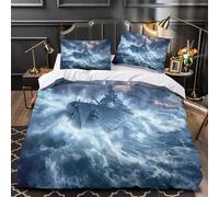 Nave da guerra nella tempesta copripiumino Set di 3 Pezzi morbida stampa 3D con federe per cuscini Opere d'arte navali della Marina Set Di Copripiumino for coppie e ragazzi Single（140x200cm）