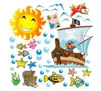 Nave dei pirati cassa tesoro pesci adesivi murali cameretta wal sticker 30 PZ.