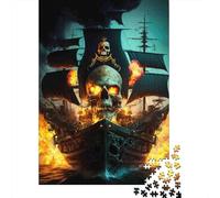Nave dei Pirati Fuoco Puzzle 1000 Pezzi Puzzle per Adulti Scena Notturna Puzzle per Famiglia Relax Decorazione Regalo 70x50cm/1000pcs