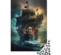 Nave dei Pirati Puzzle 1000 Pezzi Carta per Adulti Scena Teschio Notte Gioco di Puzzle Relax Famiglia 70x50cm/1000pcs