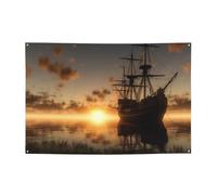 Nave nel lago Tramonto Banner Party Decor Sfondo Bandiera Festa di Compleanno Fotografia Sfondo Decorazione Banner e Segnali Decorazione da Parete Banner Feste Forniture Bomboniere 180 x 119 cm