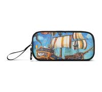 Nave pirata che naviga sul mare misterioso astuccio in nylon con cerniera astuccio di grande capacità per scuola cancelleria borsa per studenti scolastici