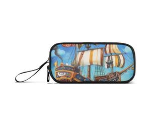 Nave pirata che naviga sul mare misterioso astuccio in nylon con cerniera astuccio di grande capacità per scuola cancelleria borsa per studenti scolastici
