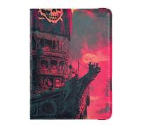 Nave pirata con bandiera teschio in pelle nera decorativo impermeabile porta passaporto portafoglio combo copertura passaporto con blocco RFID impermeabile, Nave pirata con bandiera teschio nero, 1