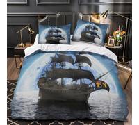 Nave pirata copripiumino Set di 3 Pezzi microfibra morbida stampa 3D con federe incluso federe avventura fantasy in mare Set Di Copripiumino for bambini e adolescenti Single（135x200cm）