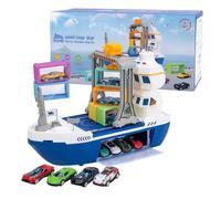 Nave Portacontainer Giocattolo 6 container e auto da corsa inclusi | Nave giocattolo veicolo con gru a portale Per Feste, Riunioni Scolastiche, Soggiorno, Asilo Infantile, Bambini E Bambine