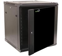 NavePoint Armadio per server 12U con montaggio a parete, con 2 ventole, porta in vetro con serratura, pannelli laterali rimovibili, armadio di rete 12U, profondità 23,6 cm, rack server da 19 pollici
