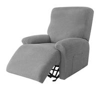 NAVESO 4 Pezzi Copripoltrona Relax Reclinabile, Copri Poltrona Elettrica con Tasche, Copripoltrona 1 Posto con Braccioli Elasticizzato per Poltrona TV, Poltronas Reclinabile (Grigio Chiaro)