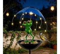 NAVESO Mangiatoia per Uccellini da Esterno, Vasca per Uccelli da Giardino, Solar Frosch Statua con Lampada a LED per Esterni, Giardino, Patio, Cortile, Prato