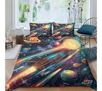 Navetta spaziale Set 3 Pezzi Di Biancheria Da Letto Con Viaggio nello spazio Copripiumino E Federe,Reversibile, Facile Da Lavare,Anallergico,Morbido E Liscio,per Adulti E Ragazzi re（220x240cm）