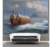 Navi lunghe vichinghe che navigano nelle acque nord-orientali dell'Inghilterra Arazzo Appendere Alla Parete , Arte Murale Estetico Per Decorazione Della Casa,per Soggiorno,camera Da Letto,70cmx100cm