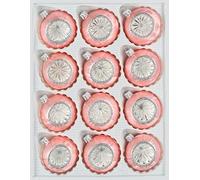 Navidacio Set di 12 palline di Natale in vetro "Vintage Ice Rosa Argento" - sfere riflettenti - sfere riflettenti - Riflettore Ball