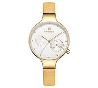 Naviforce - NF5001 - Orologio da polso al quarzo analogico moda donna, cinturino in pelle, impermeabile (Cinturino: senape/indice: oro)