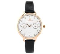 Naviforce - NF5003 - Orologio da polso al quarzo analogico moda donna, cinturino in pelle, impermeabile (Cinturino: Nero/Indice: Resegold)