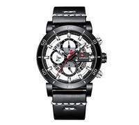 Naviforce - NF9131 - Orologio da polso al quarzo analogico moda uomo, cinturino in pelle, impermeabile (Cinturino: nero/indice: argento/quadrante: nero, bianco)