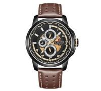 Naviforce - NF9142 - Orologio da polso al quarzo analogico moda uomo, cinturino in pelle, impermeabile (Cinturino: marrone con cuciture beige)