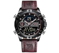 Naviforce - NF9146L - Orologio da polso al quarzo digitale analogico Dual Time da uomo, cinturino in pelle, impermeabile (Cinturino: viola/indice: viola, argento)