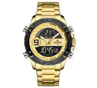 Naviforce - NF9146S - Orologio da polso al quarzo digitale analogico Dual Time da uomo, cinturino in metallo, impermeabile (Cinturino: Oro/Indice: Oro, Argento)
