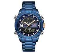 Naviforce - NF9146S - Orologio da polso al quarzo digitale analogico Dual Time da uomo, cinturino in metallo, impermeabile (Cinturino: blu navy/indice: rosato, bianco)