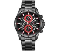 Naviforce - NF9149 - Orologio da polso al quarzo analogico moda uomo, cinturino in metallo, impermeabile (Cinturino: nero/indice: rosso)