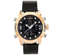 Naviforce - NF9153 - Orologio da polso al quarzo digitale analogico Dual Time da uomo, cinturino in metallo, impermeabile (Cinturino: nero/indice: bianco/cassa: oro rosa)