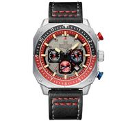 NAVIFORCE Orologio da polso da uomo, alla moda, sportivo, militare, quadrato, quadrante grande, impermeabile, cronografo con lancette luminose, cinturino in pelle, Rosso, Moda Sport Business Casual