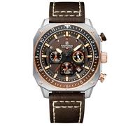 NAVIFORCE Orologio da polso da uomo, alla moda, sportivo, militare, quadrato, quadrante grande, impermeabile, cronografo con lancette luminose, cinturino in pelle, Marrone chiaro, Sportivo