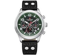 NAVIFORCE Orologio da polso da uomo con cronografo sportivo a energia solare, tattico militare, 12/24 ore, lancette luminose, cinturino in pelle, impermeabile fino a 5 atm, Verde, Lusso, business