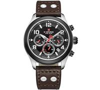 NAVIFORCE Orologio da polso da uomo con cronografo sportivo a energia solare, tattico militare, 12/24 ore, lancette luminose, cinturino in pelle, impermeabile fino a 5 atm, Marrone scuro, Lusso,